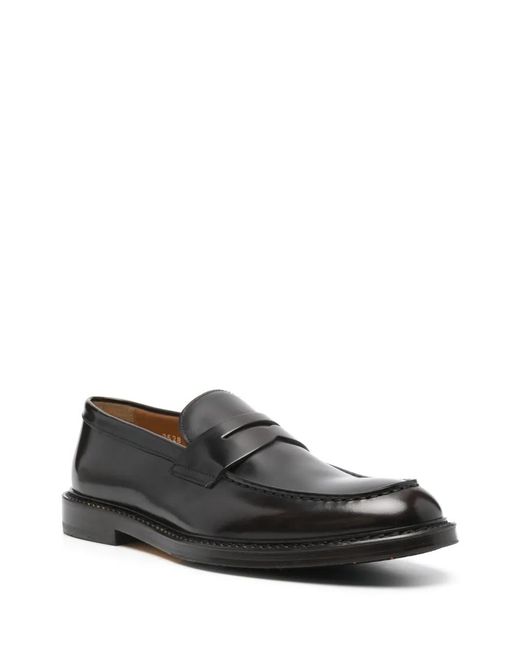 Doucal's Black Brushed Calf Leather Penny Loafers for men