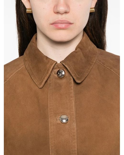Chaqueta De Piel Con Bolsillos De Solapa Maje de color Brown