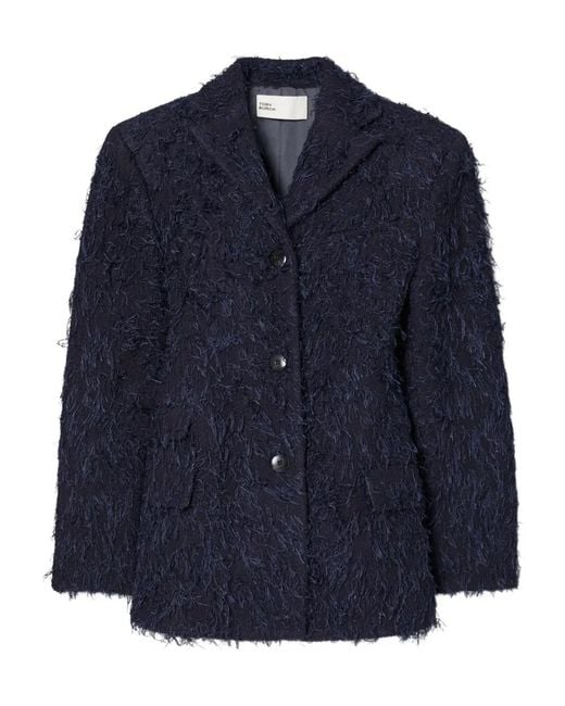 Tory Burch Blue Textured Wool Blazer