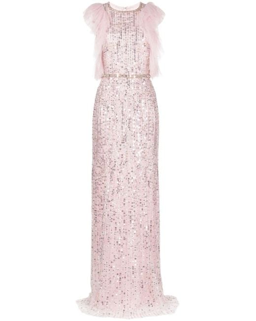 Jenny Packham Pink Zorya Crystal-embellished Gown