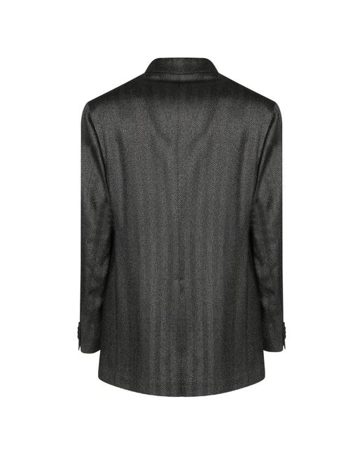Tagliatore Black Double-Breasted Herringbone-Pattern Blazer for men