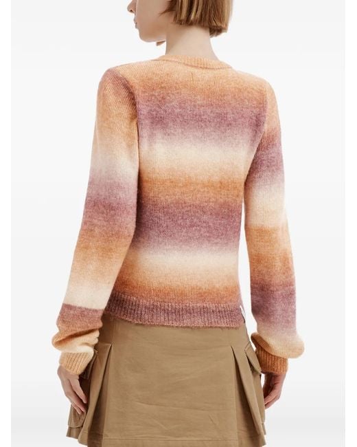 Izzue Pink Ombre-Effect Heart-Patch Cardigan