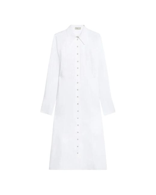 Blumarine White Pleated Cotton Poplin Shirt Dress