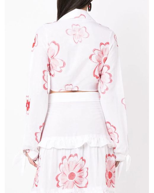 Amir Slama Floral-Embroidered Cropped Shirt