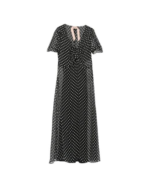 N°21 Black Polka-Dot Ruffled Midi Dress
