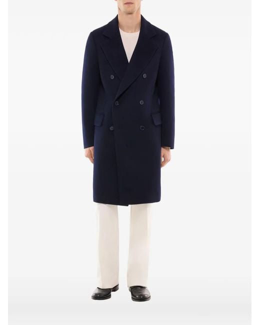 Fursac Blue Herringbone Double-Breasted Coat for men