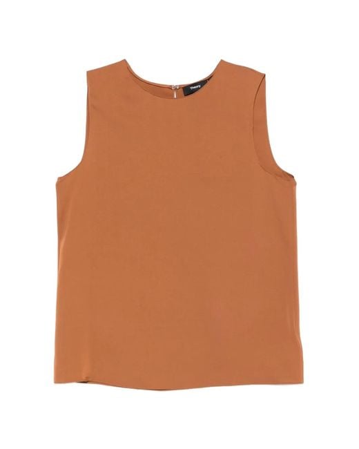 Theory Brown Sleeveless Round-Neck Blouse