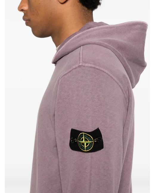Stone Island Purple 6100031 Malfilé Fleece 'Old' Effect Hoodie for men
