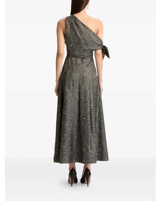 Oscar de la Renta Black Chevron-Pattern Silk Twill Dress