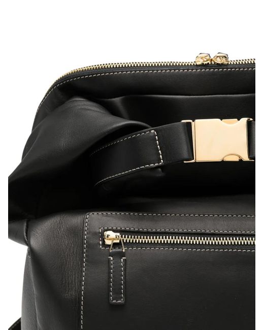 Eleventy Black Contrast-Stitch Leather Backpack for men