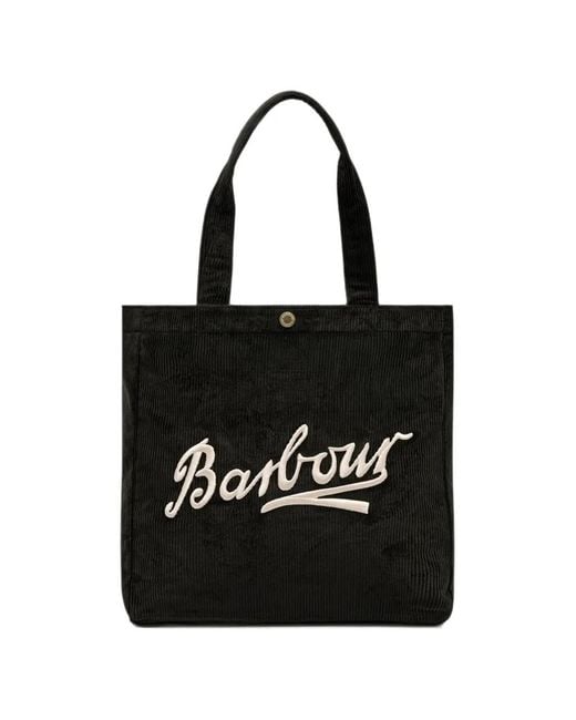 Barbour Black Carrick Cord Logo-Embroidered Tote Bag