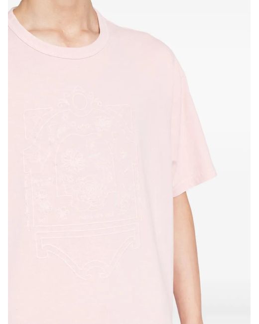 FIVE CM Pink Embroidered Cotton T-Shirt for men