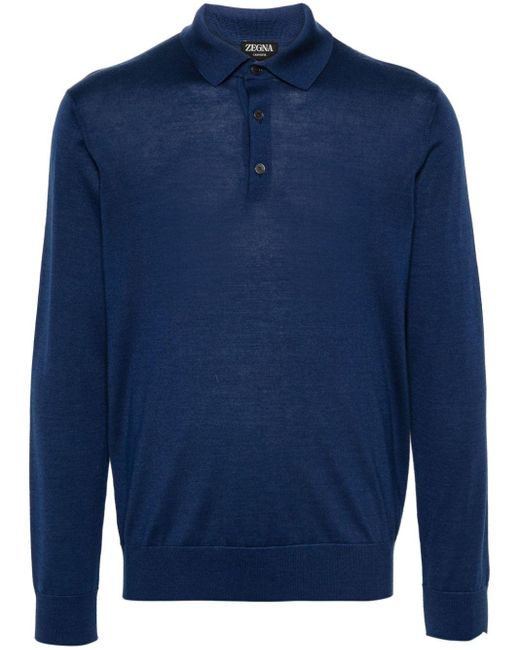 Zegna Blue Fine-ribbed Polo Shirt for men
