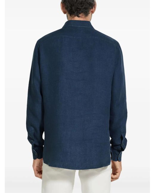 Zegna Blue Oasi Lino Shirt for men