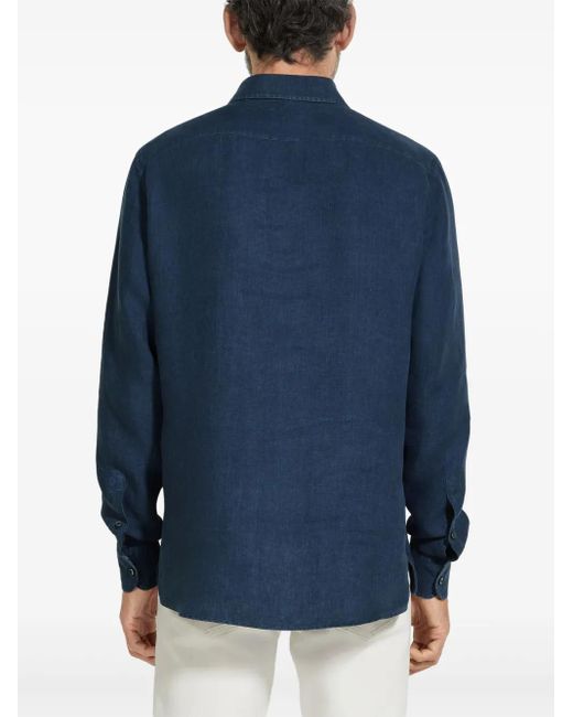 メンズ Zegna Oasi Lino シャツ Blue