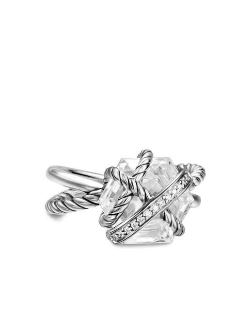 Bague Cable Wrap En Sterling Ornée De Diamants David Yurman en coloris White