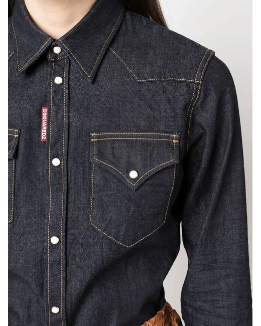 DSquared² Blue Western-Inspired Denim Shirt With Dual Chest Pockets