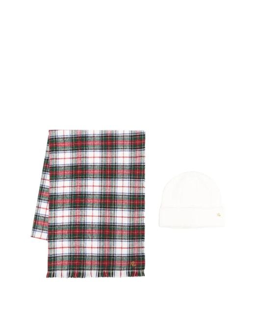 Ralph Lauren White Tartan Scarf And Hat Set