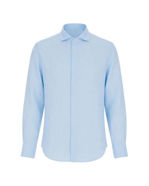 Mc2 Saint Barth Blue Pamplona Linen Long-Sleeve Shirt for men