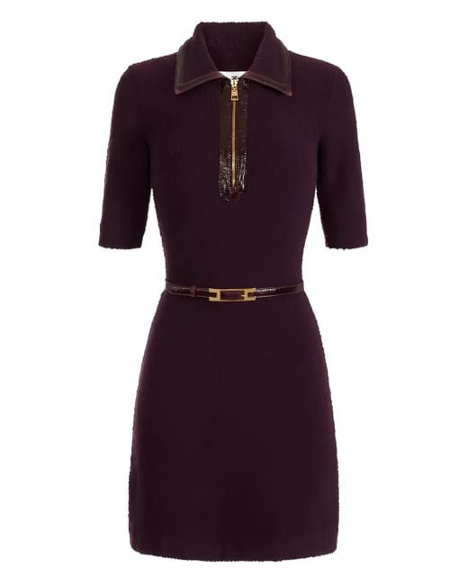 Elisabetta Franchi Purple Zip-Front Belted Dress
