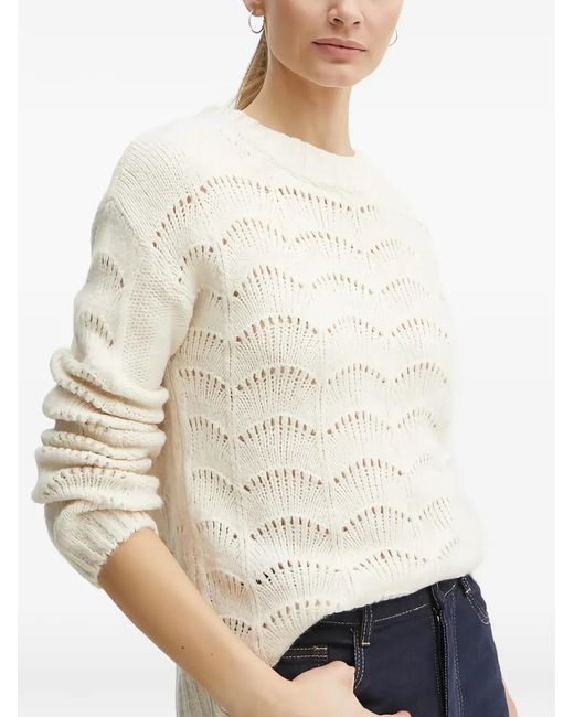 Morgan White Patterned-Design Knitted Jumper