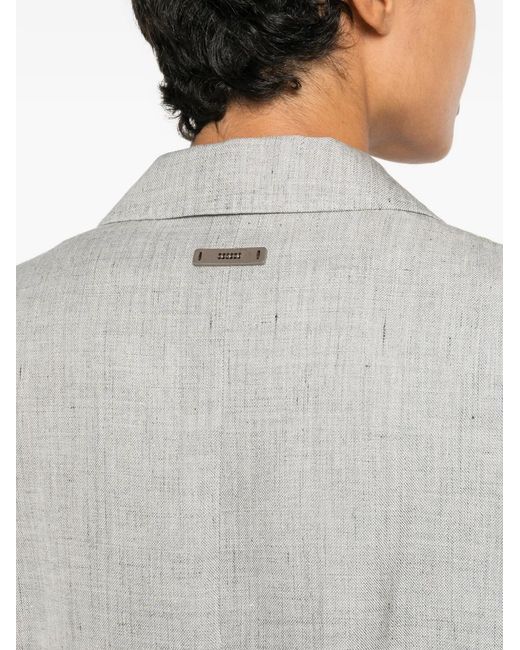 Peserico White Double-Breasted Long-Sleeve Linen Blazer