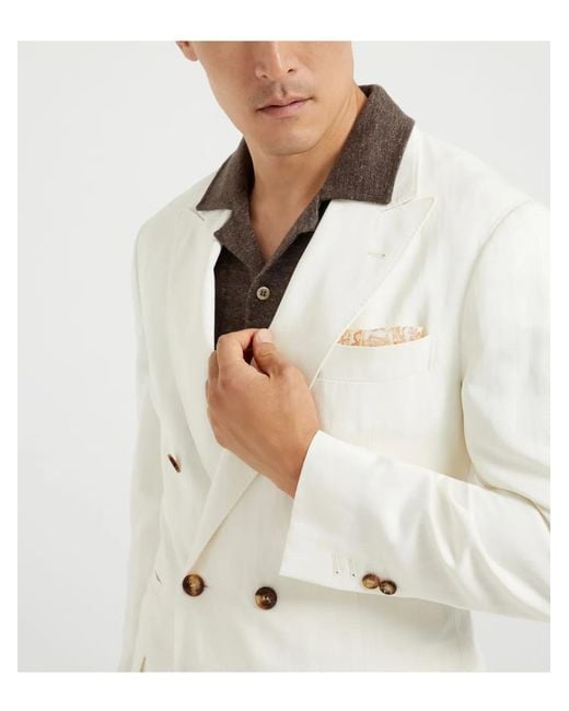 Brunello Cucinelli Natural Linen Blend Double-Breasted Jacket for men