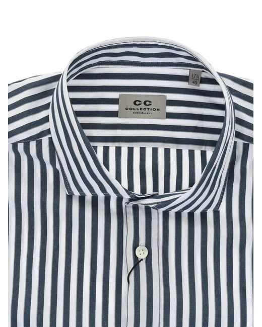 Corneliani Blue Awning-Striped French-Collar Shirt for men