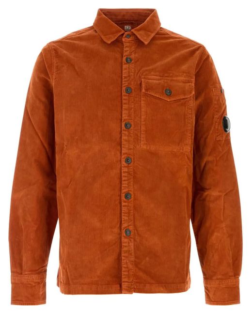 C P Company Orange Flap-Pocket Corduroy Shirt for men