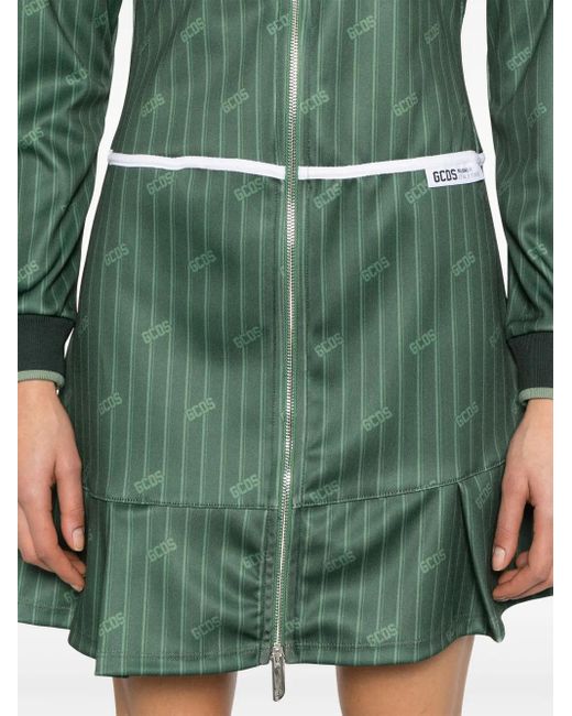 Gcds Green Pinstriped Zip-Up Mini Dress