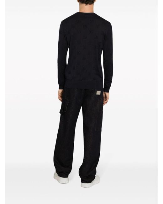 Pull en laine à logo intarsia Dolce & Gabbana pour homme en coloris Black