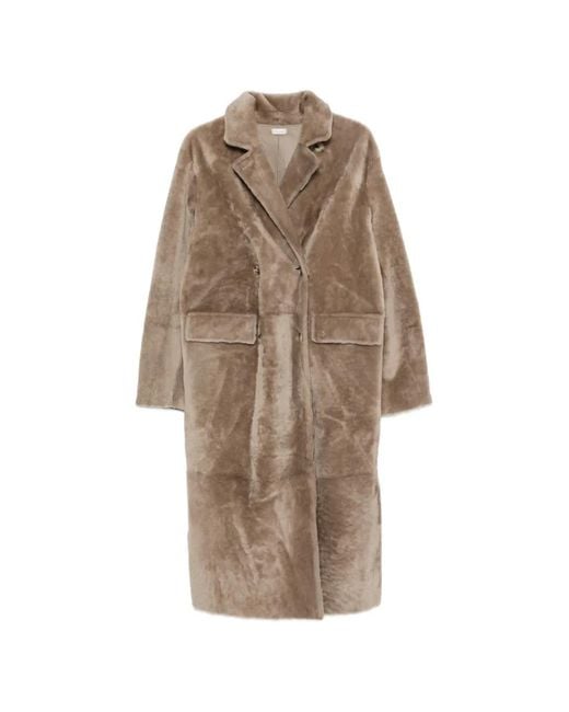 UTZON Natural Double-Breasted Reversible Shearling Coat