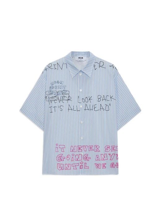 MSGM Blue Striped Graphic Shirt for men