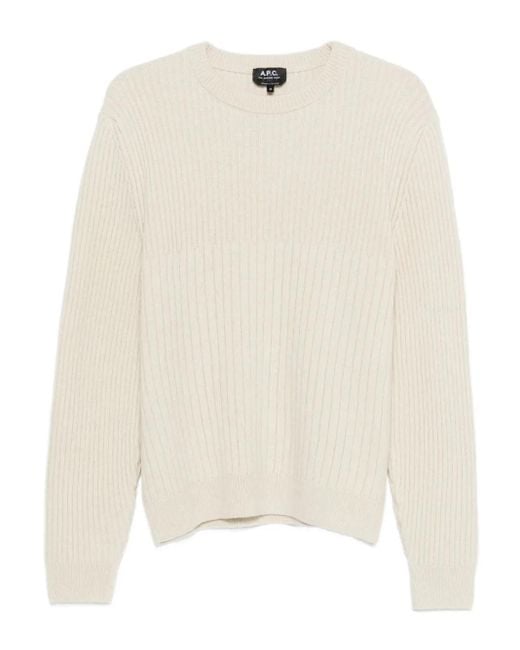 A.P.C. White Ribbed Crew-Neck Sweater for men