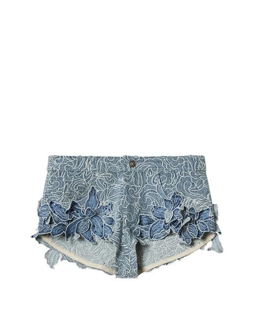 Isabel Marant Blue Odessa Floral-Detail Denim Shorts