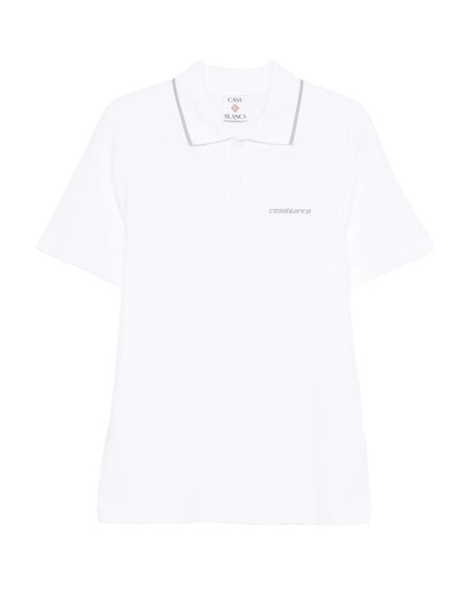 Casablanca White Laurel Pique Short Sleeve Polo Shirt for men