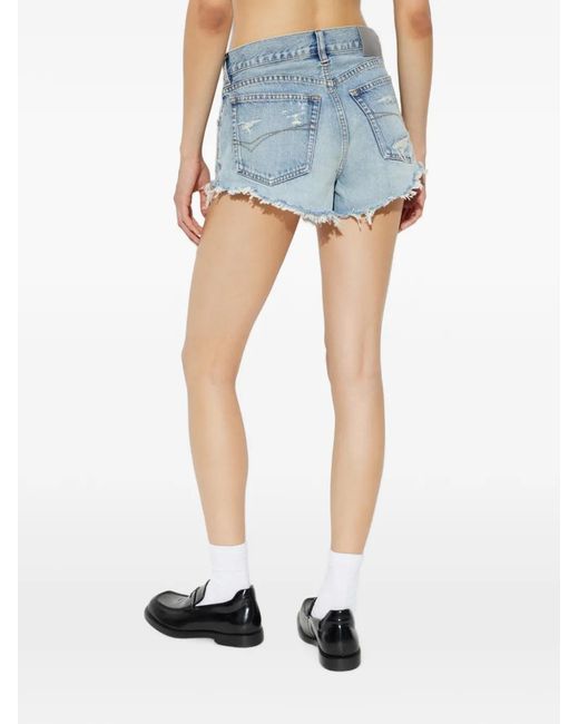 Balenciaga Blue Distressed Frayed-Edge Shorts