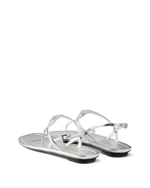 Prada White Triangle-Logo Thong Sandals