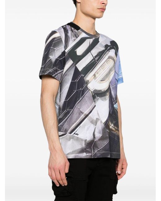 T-shirt en coton à imprimé abstrait Helmut Lang en coloris Gray