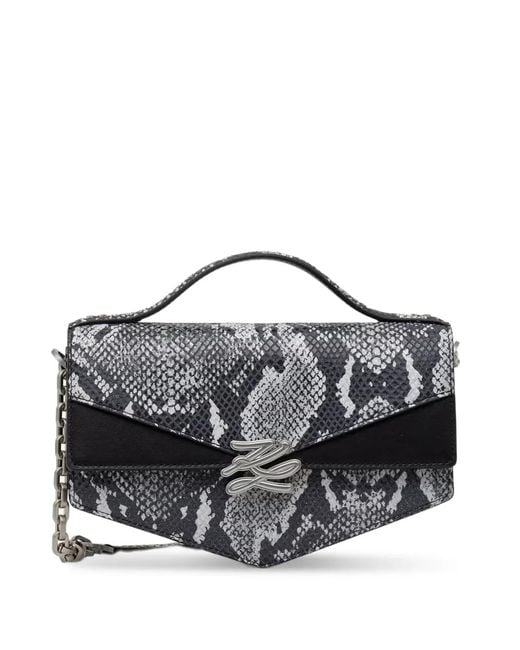 Karl Lagerfeld Metallic Snake-Effect Logo-Plaque Cross Body Bag