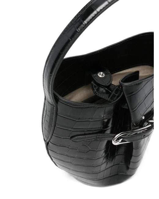 Liffner Black Croc-Embossing Belted Bucket Bag