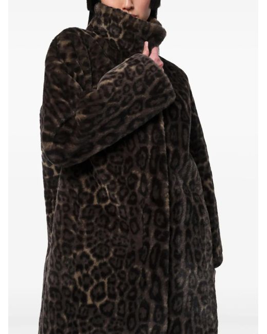 Apparis Black Leopard-Print Faux Fur Coat