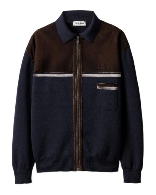 Cardigan À Empiècements En Cuir Miu Miu en coloris Black