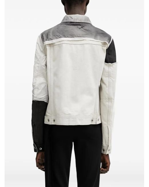 Rick Owens White Trucker Patchwork Raw-Cut Jacket