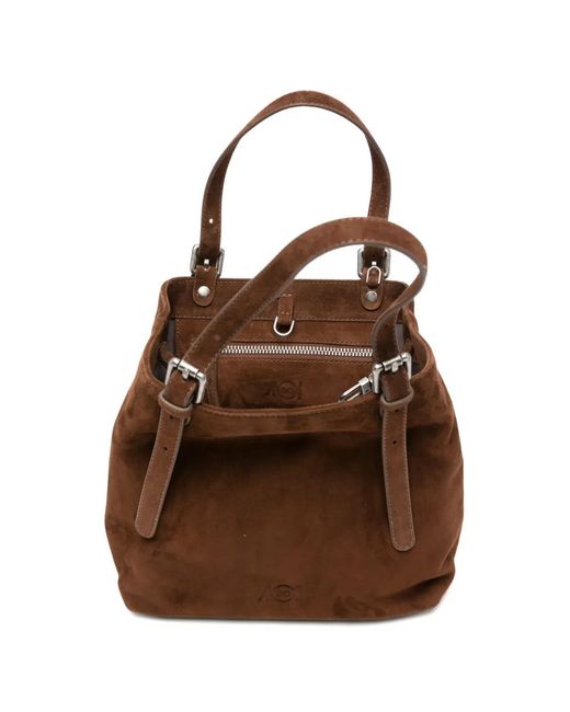 AUTENTICA 504 Brown Small Galatea Buckle-Detail Tote Bag