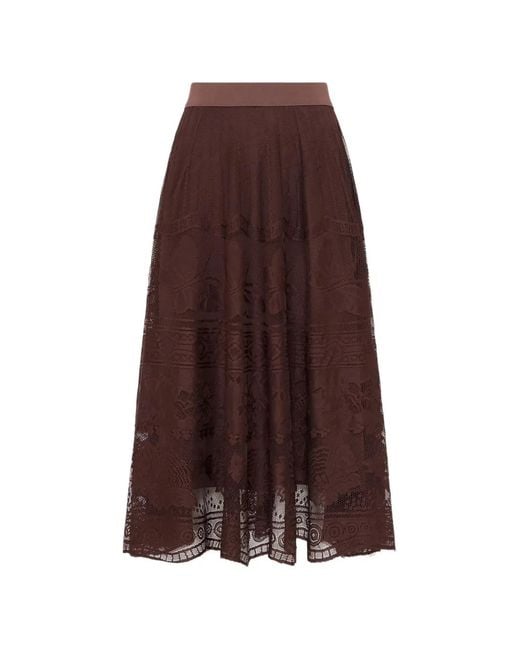 Gerard Darel Brown Jany Lace-Overlay Midi Skirt