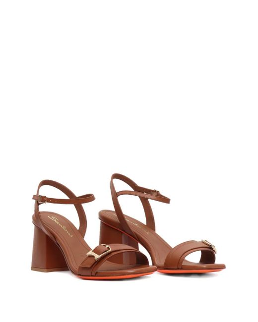 Santoni Brown Block-Heel Buckle-Detail Sandals