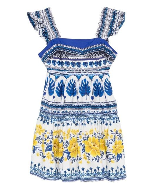 Farm Rio Blue Zuli Floral-Print Ruffled Mini Dress