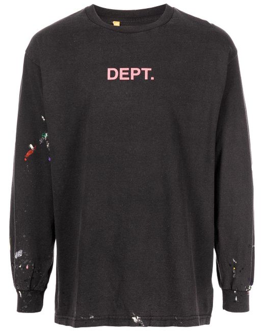 GALLERY DEPT. Cotton Paintsplatter Longsleeve Tshirt in Black for