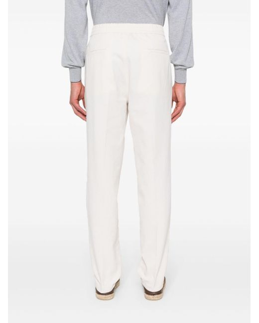 Brunello Cucinelli White Drawstring-waistband Tapered Trousers for men
